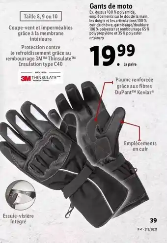 Lidl Gants De Moto offre