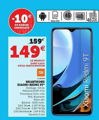 Super U Smartphone Xiaomi Redmi 9t offre