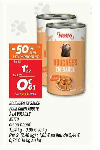 Netto Bouchées en sauce pour chien adulte à la volaille netto offre
