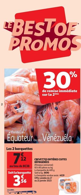 Auchan Supermarché Crevettes entières cuites réfrigérées offre