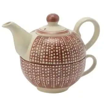 Théière caracas en grès écru et rouge motif points 17x11x10cm