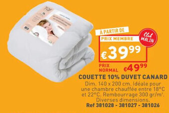 Trafic Couette 10% Duvet Canard offre