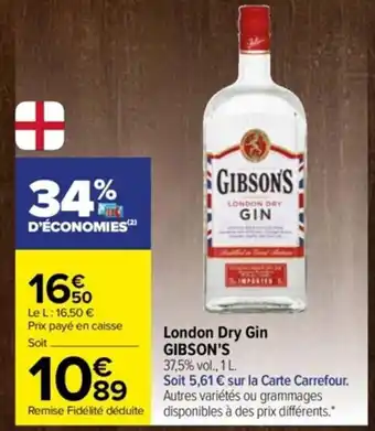 Carrefour London Dry Gin Gibson's offre