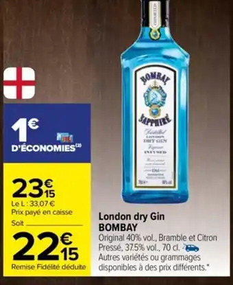 Carrefour London Dry Gin Bombay offre