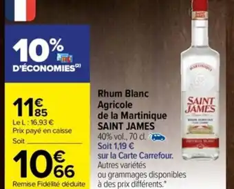 Carrefour Rhum Blanc Agricole de La Martinique Saint James offre