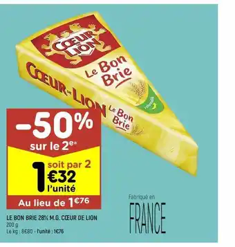 Leader Price Le bon brie 28% m.g. cœur de lion offre
