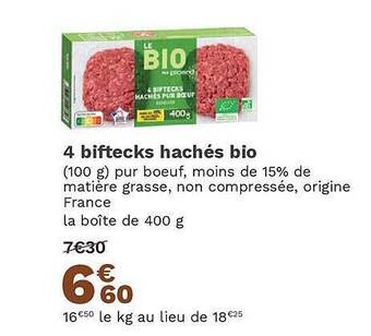 Picard 4 biftecks hachés bio offre