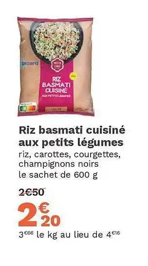 Picard Riz basmati cuisiné aux petits légumes offre