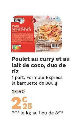 Picard Poulet au curry et au lait de coco, duo de riz offre