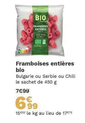 Picard Framboises entières bio offre