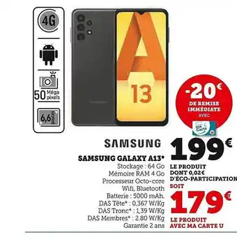 Super U Samsung galaxy a13 offre