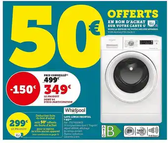 Super U Lave-linge frontal 7 kg whirlpool offre