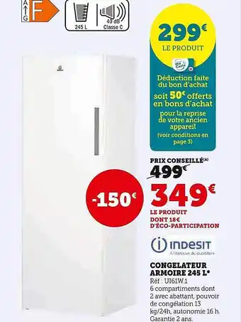 Super U Congélateur armoire 245 l indesit offre