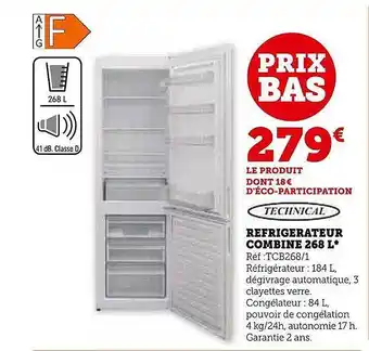 Réfrigérateur combiné 268 l technical