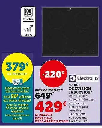 Table de cuisson induction electrolux