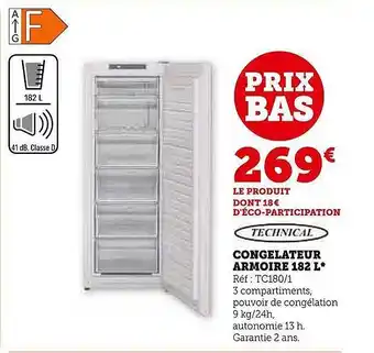 Super U Congélateur armoire 182 l technical offre