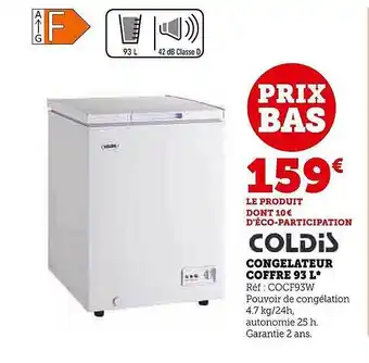 Super U Congélateur coffre 93 l coldis offre