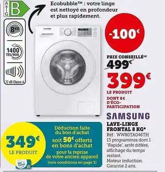 Super U Lave-linge frontal 8 kg samsung offre