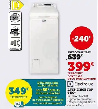 Super U Lave-linge top 6 kg electrolux offre