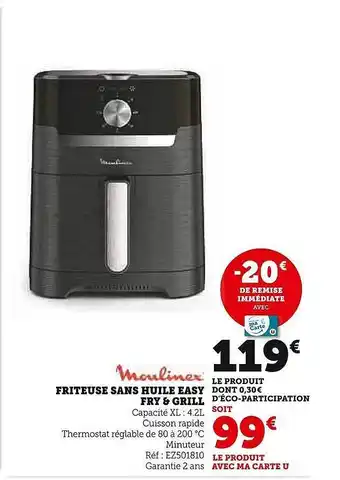 Super U Friteuse sans huile easy fry & grill moulinex offre