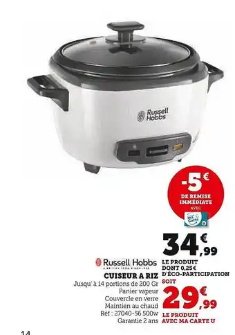 Super U Cuiseur à riz russell hobbs offre