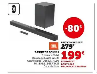 Super U Barre de son 2.1 jbl offre