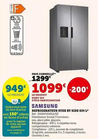 Super U Réfrigérateur syde by side 634 l samsung offre