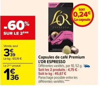 Carrefour Capsules De Café Premium L'Or Espresso offre
