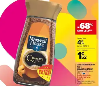 Carrefour Café Soluble Qualité Filtre Maxwell House offre