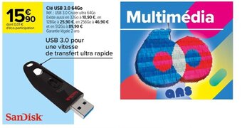 Carrefour Clé USB 3.0 64Go offre