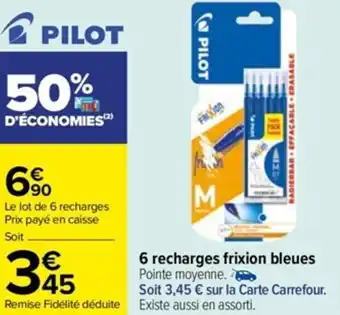 Carrefour 6 Recharge Frixion Bleues offre