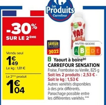 Carrefour Yaourt A Boire Carrefour Sensation offre