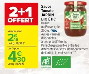 Carrefour Sauce Tomate Jardin Bio Etic offre