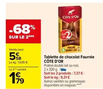 Carrefour Tablettes De chocolat Fourée Côte D'OR offre