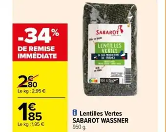 Carrefour Lentilles Vertes Sabarot Wassner offre