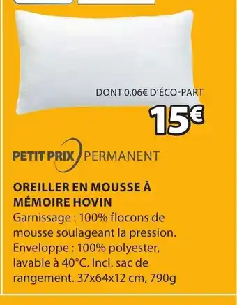 JYSK Oreiller En Mousse a Memoire Havin offre