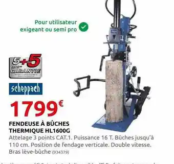 Rural Master Fendeuse à bûches thermique hl 1600g scheppach offre
