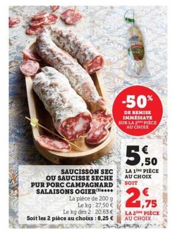 Promo Saucisson sec ou saucisse sèche pur porc campagnard salaisons