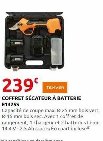 Rural Master Coffret sécateur à batterie e1425s temver offre