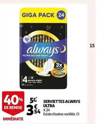 Auchan Serviettes always ultra offre