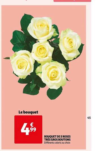 Auchan Bouquet de 5 roses très gros boutons offre