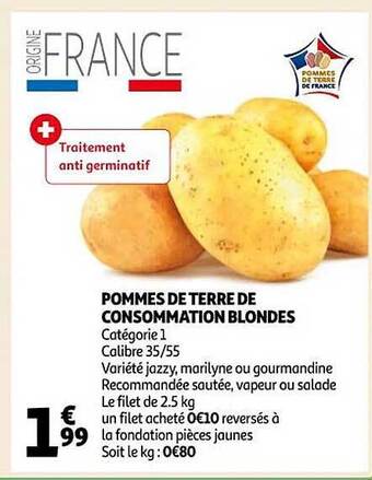 Auchan Pommes de terre de consommation blondes offre