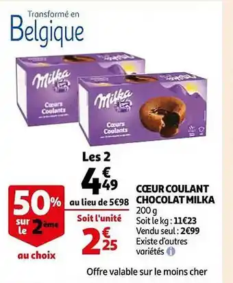 Auchan Cœur coulant chocolat milka offre