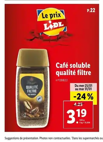 Lidl Cafe Soluble Qualite Filtre offre