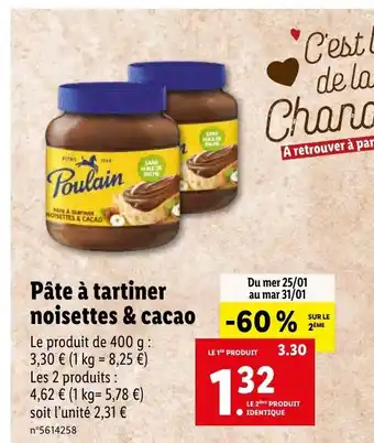 Lidl Pate a tartiner Noisettes & cacao offre