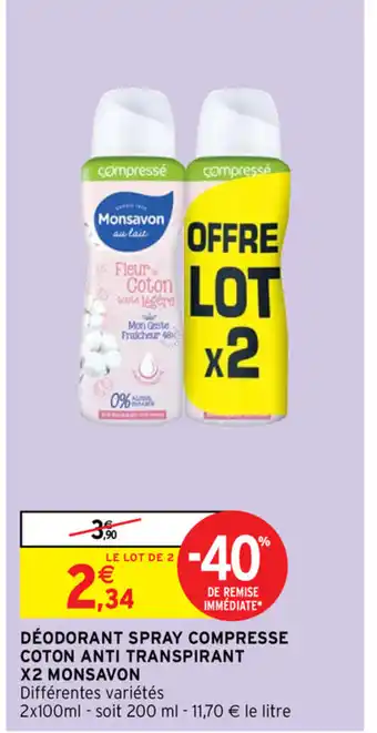 Intermarché Déodorant Spray Compresse Coton offre