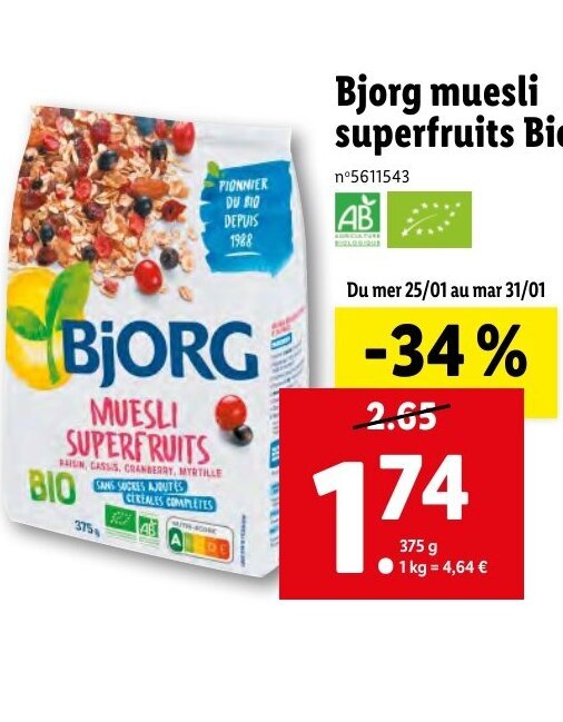 Promo Muesli Superfruits Bi chez Lidl