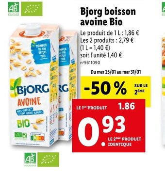 Lidl Bjorg Boisson Avoine Bio offre