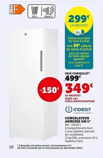 Congélateur armoire 245 l indesit