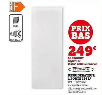 Réfrigérateur 1 porte 254 l technical